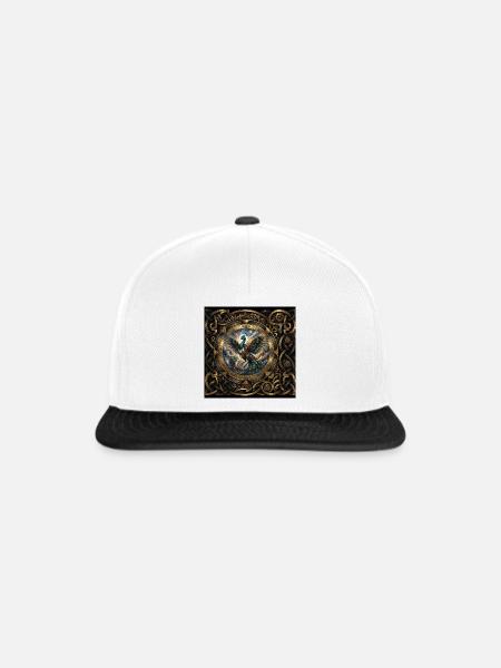 Mechanischer Phönix im Zahnradrahmen - Snapback Cap - Weiß/Schwarz