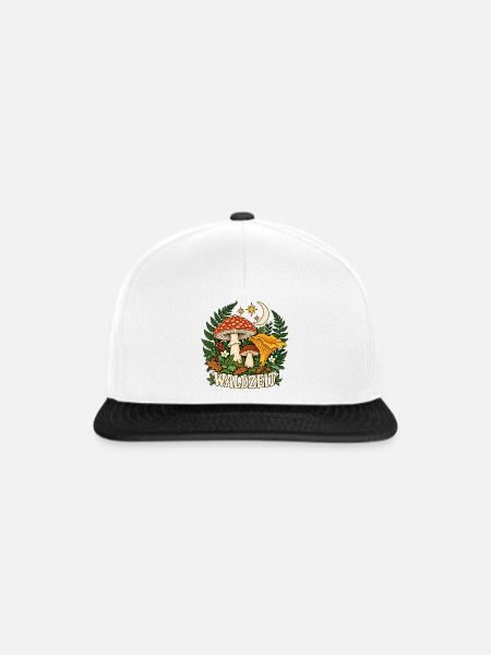 Waldzeit – Pilze und Mond - Snapback Cap - Weiß/Schwarz