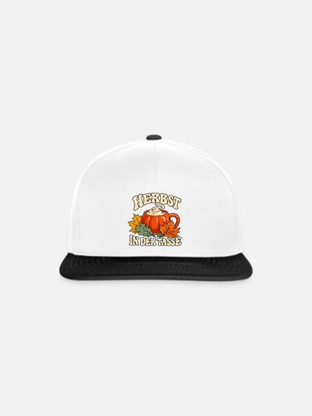 Herbst in der Tasse – Kürbiskaffee - Snapback Cap - Weiß/Schwarz
