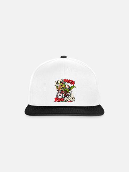 Eat Pasta Ride Fasta – Rennrad T-Rex - Snapback Cap - Weiß/Schwarz