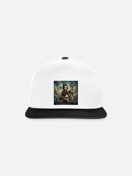 Steampunk-Skelett reitet auf der Schlange - Snapback Cap - Weiß/Schwarz