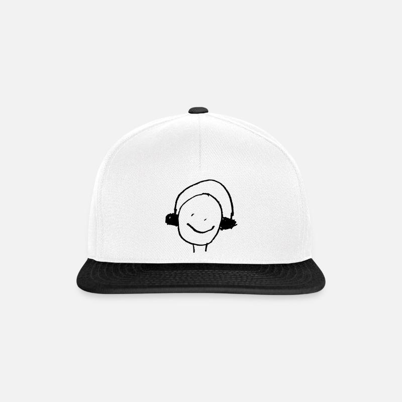Kopfhörer oder Ohrenwärmer Kinderzeichnung DJ - Snapback Cap - Weiß/Schwarz