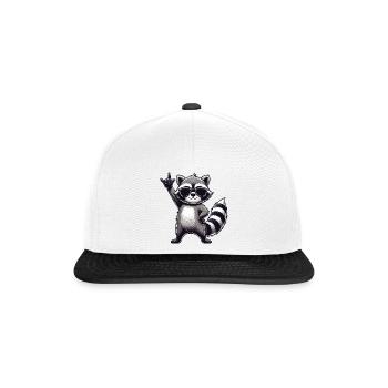 Waschbär mit Rock Pose Raccoon Rock Musik Musiker - Snapback Cap - Weiß/Schwarz - Vorne