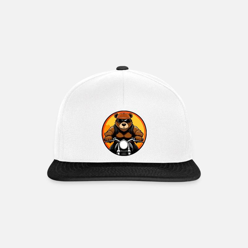 Bären Motorrad - Snapback Cap - Weiß/Schwarz