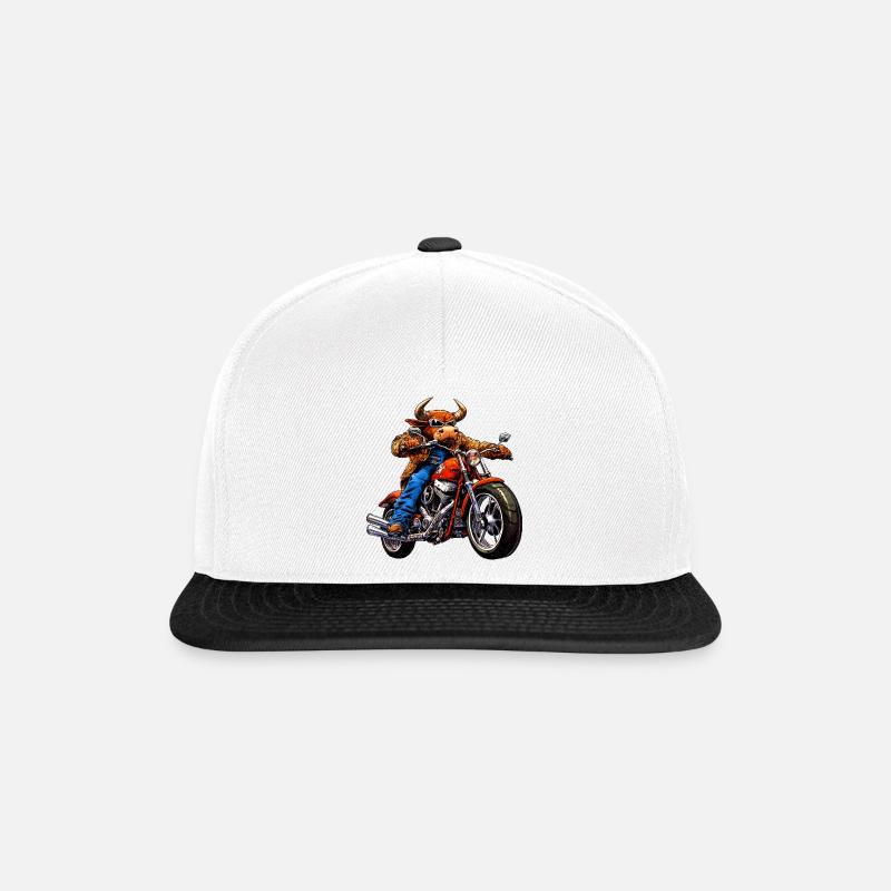 Stiere Motorrad / Motorradfahrer Stier - Snapback Cap - Weiß/Schwarz