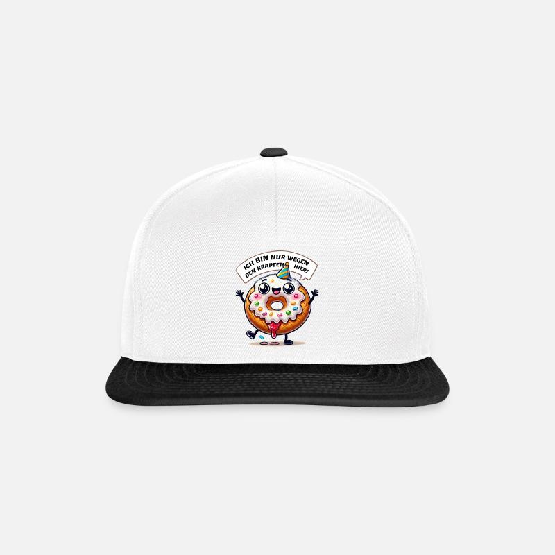 Ich bin nur wegen der Krapfen hier! - Snapback Cap - Weiß/Schwarz