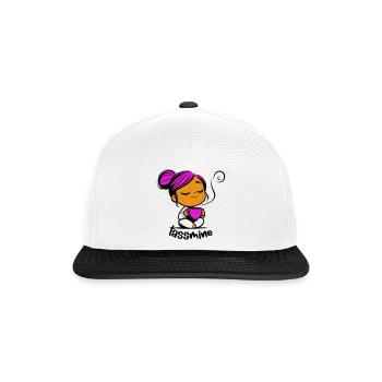 Tassmine enspannt mit einer Tasse Tee oder Kaffee - Snapback Cap - Weiß/Schwarz - Vorne