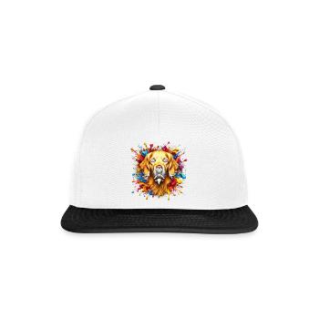Süßer Golden Retriever mit bunten Farbklecksen - Snapback Cap - Weiß/Schwarz - Vorne