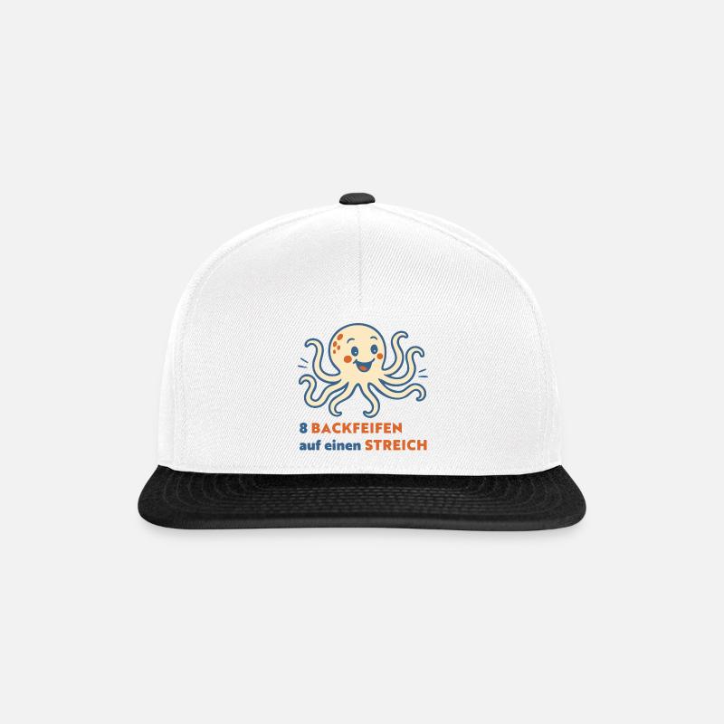8 Backpfeifen auf einen Streich – lustiger Oktopus - Snapback Cap - Weiß/Schwarz
