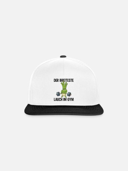 Der breiteste Lauch im Gym Tshirt, Geschenk lustig - Snapback Cap - Weiß/Schwarz