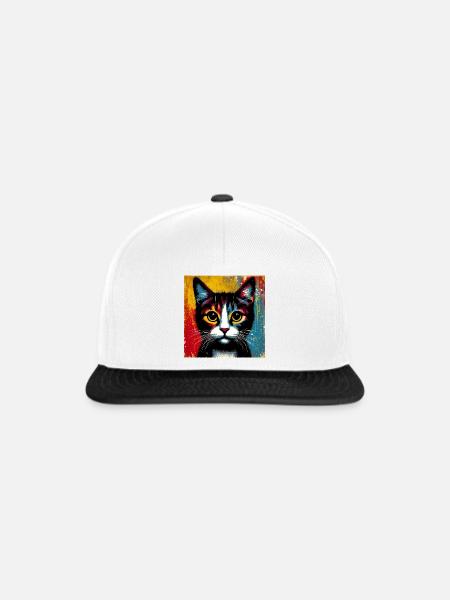 Katze - Snapback Cap - Weiß/Schwarz