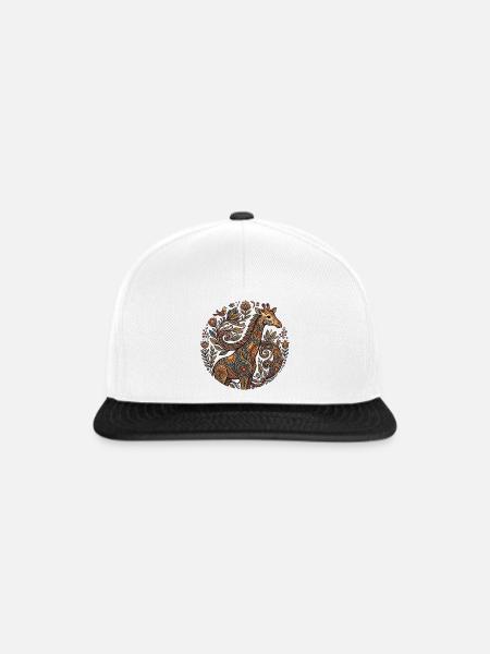 Ornament-Giraffe mit Blütenmuster - Snapback Cap - Weiß/Schwarz