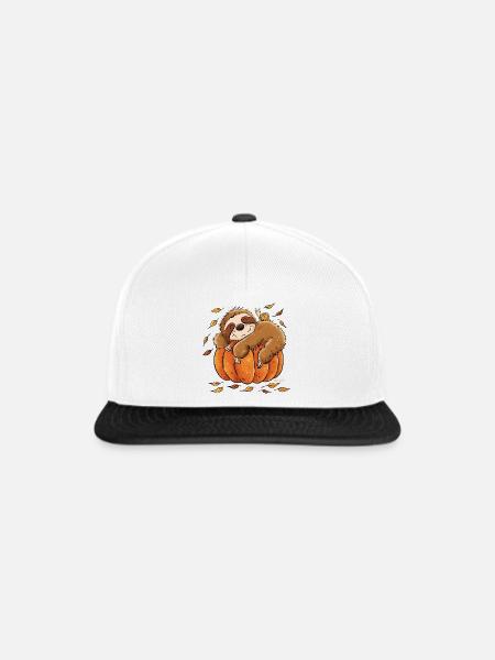 Faultier Kürbis Herbst Chill Herbstmotiv  - Snapback Cap - Weiß/Schwarz