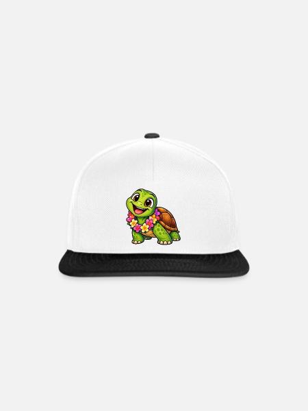 Fröhliche Schildkröte mit Hibiskus - Snapback Cap - Weiß/Schwarz