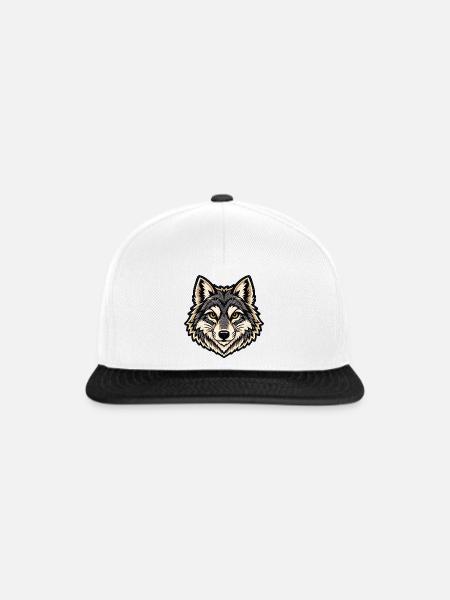 Wolfskopf im Patch-Look  - Snapback Cap - Weiß/Schwarz