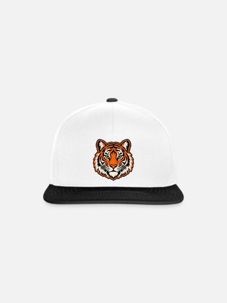 Tigerkopf im Patch-Look - Snapback Cap - Weiß/Schwarz