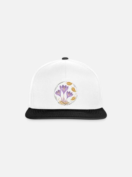 Herbstzeitlose - Herbst Krokus mit Laub - Snapback Cap - Weiß/Schwarz