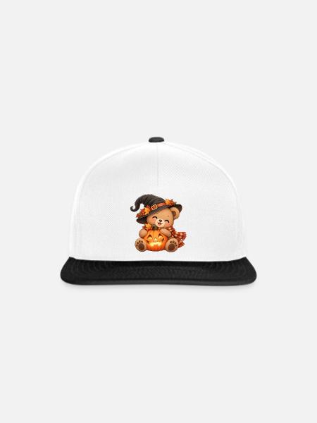 Halloween-Teddy mit Kürbis - Snapback Cap - Weiß/Schwarz