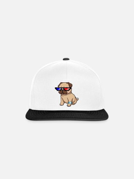Pixel Shades Pug - Snapback Cap - Weiß/Schwarz