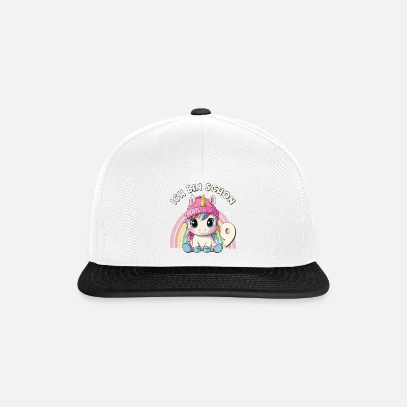9. Geburtstag Einhorn Regenbogen Süß Niedlich - Snapback Cap - Weiß/Schwarz