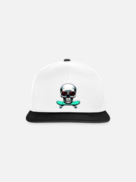 Totenköpfe Skater / Skateboarder Totenkopf - Snapback Cap - Weiß/Schwarz