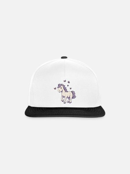 Süßes Pony mit Schmetterlingen - Snapback Cap - Weiß/Schwarz