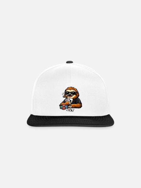 Cooles Faultier beim Poker - Snapback Cap - Weiß/Schwarz
