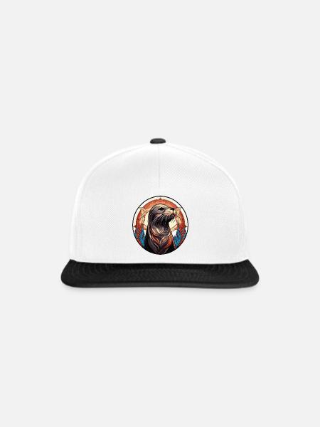 Robbe Seehund Retro Illustration - Snapback Cap - Weiß/Schwarz