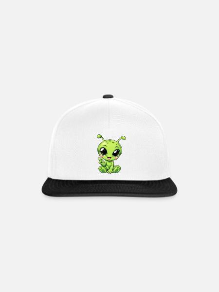 Alien Kawaii Style – Süßer Außerirdischer - Snapback Cap - Weiß/Schwarz