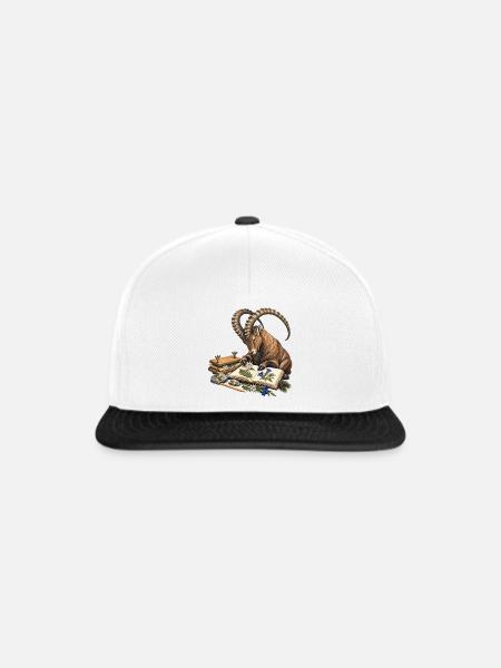 Steinbock führt ein Alpenherbarium - Snapback Cap - Weiß/Schwarz