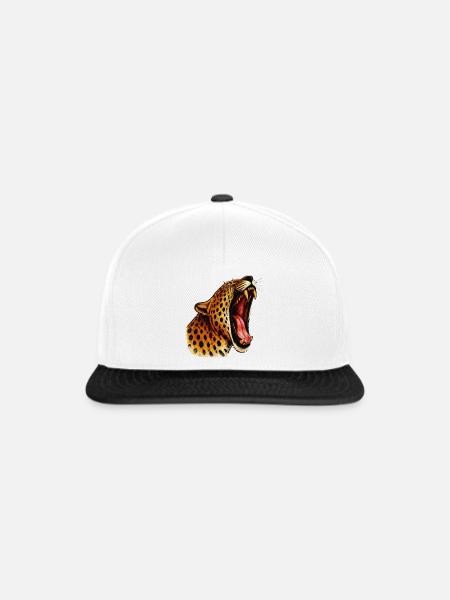 Intensive-farbger Leopardenkopf Roar - Snapback Cap - Weiß/Schwarz
