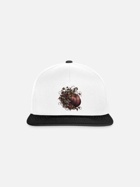 Dunkler Kürbis mit Efeu - Snapback Cap - Weiß/Schwarz