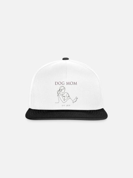 Hundemama Linienkunst mit Welpen - Snapback Cap - Weiß/Schwarz