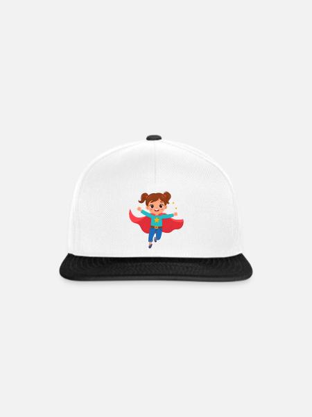 Kawaii Comic Superheldin Power Mädchen T-Shirt - Snapback Cap - Weiß/Schwarz