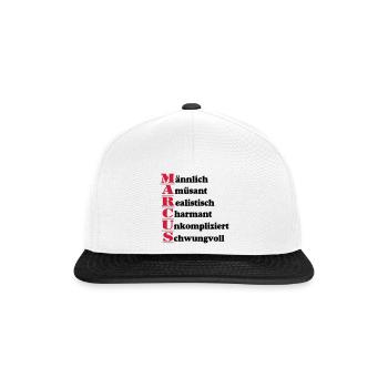 Marcus Vorname,Namensschild,Name,Fun Shirt (25) - Snapback Cap - Weiß/Schwarz - Vorne
