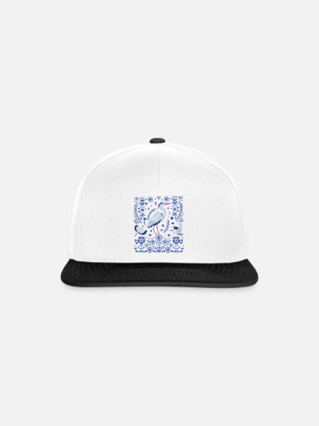 Großer Blaureiher Volkskunst - Snapback Cap - Weiß/Schwarz