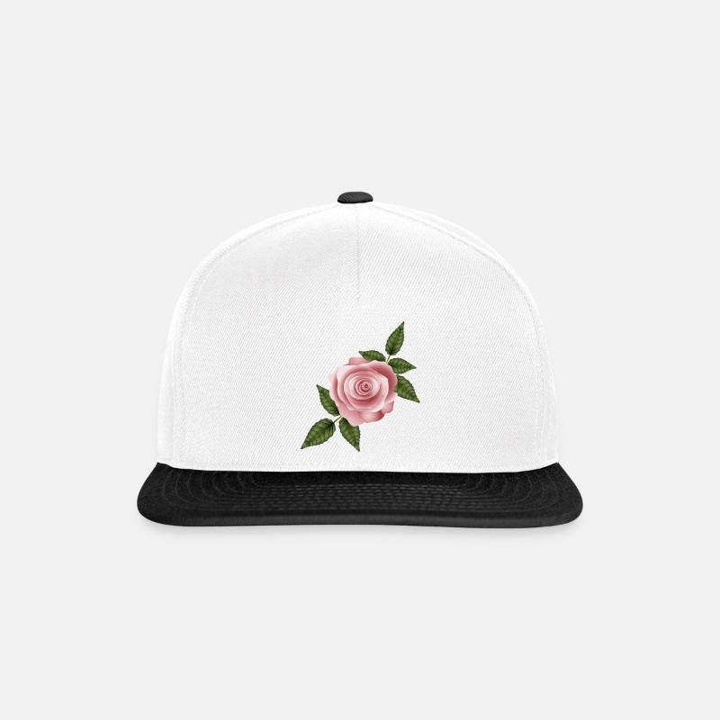 Delicate dusky pink rose with elegant green leaves - Snapback Cap - white/black