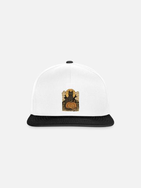 Halloween Katzenmond mit Kürbis - Snapback Cap - Weiß/Schwarz