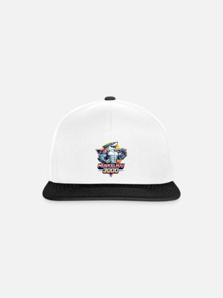 Muskelhai 3000 – Retro 80s Shark - Snapback Cap - Weiß/Schwarz