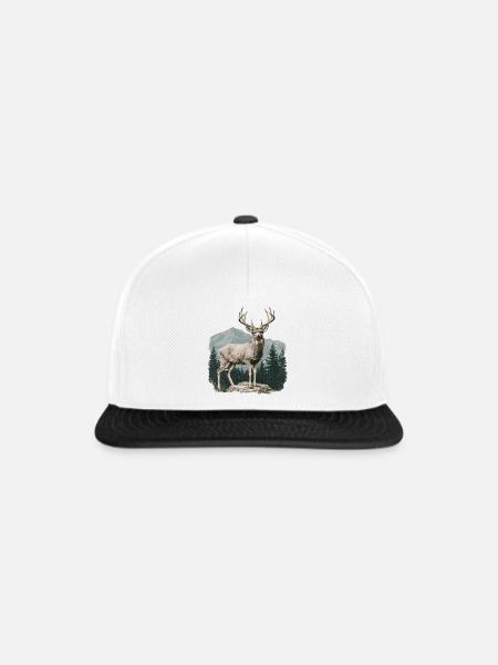 Hirsch mit Geweih - Snapback Cap - Weiß/Schwarz