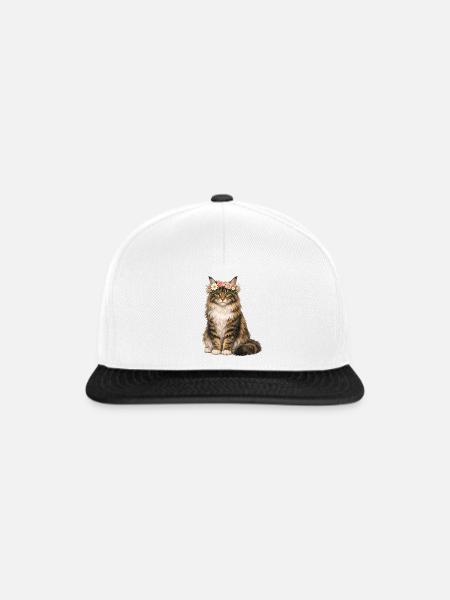 Maine Coon Katze - Snapback Cap - Weiß/Schwarz