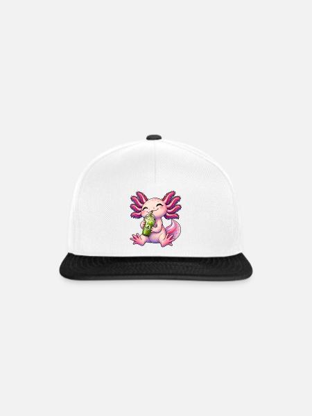 Süßer Axolotl mit Matcha Latte - Snapback Cap - Weiß/Schwarz