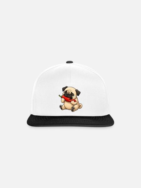 Mops Chili Scharf Lustiger Cartoon - Snapback Cap - Weiß/Schwarz