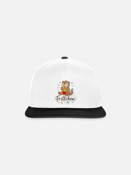 Frettchen mit Fritten - Frittchen - Pommes Frites - Snapback Cap - Weiß/Schwarz