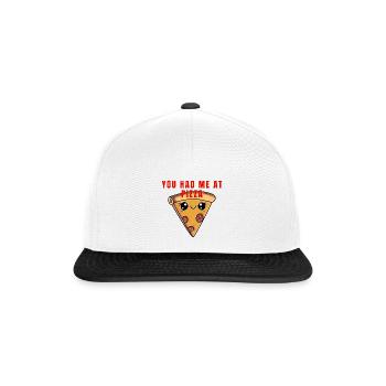 You Had Me at Pizza – Lustiges Kawaii Pizza Shirt - Snapback Cap - Weiß/Schwarz - Vorne