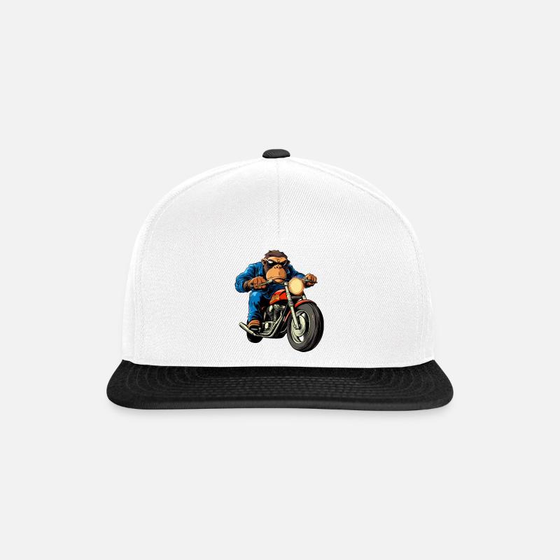 Motorradfahrer Affe - Snapback Cap - Weiß/Schwarz