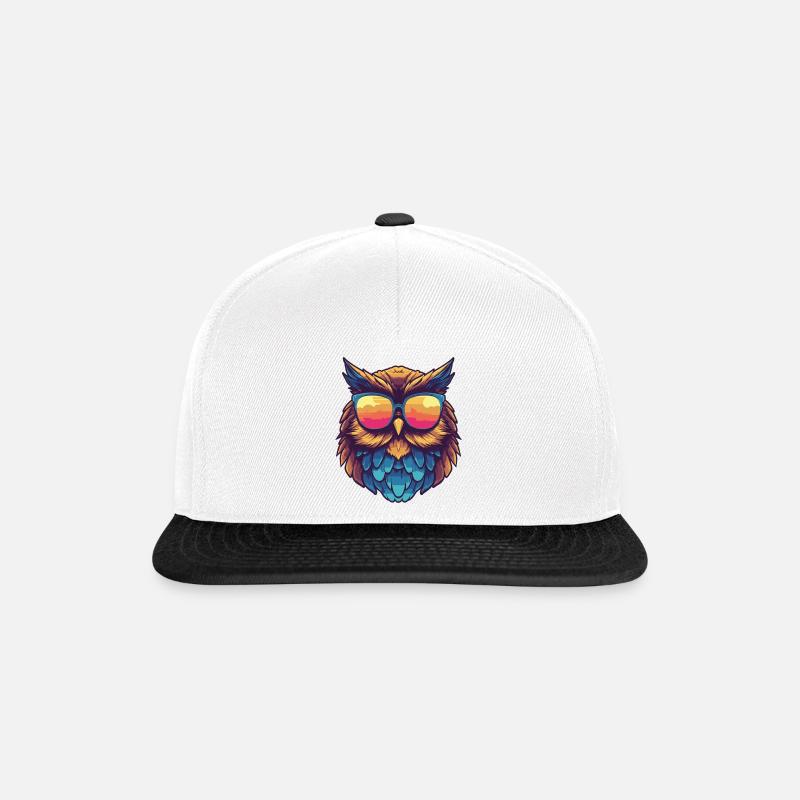 Eule mit Sonnenbrille - Snapback Cap - Weiß/Schwarz