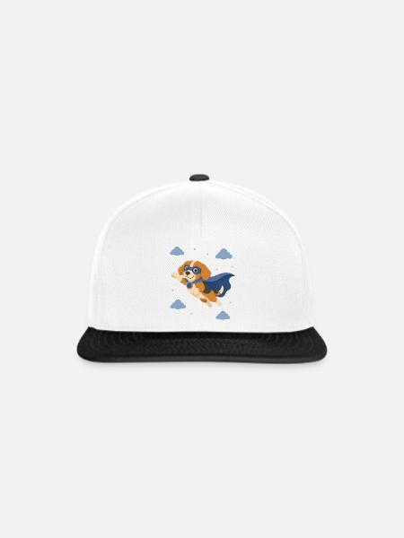 Beagle Superheld mit Umhang - Snapback Cap - Weiß/Schwarz