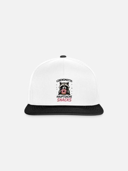 Lebensmotto Snacks Waschbär - Snapback Cap - Weiß/Schwarz
