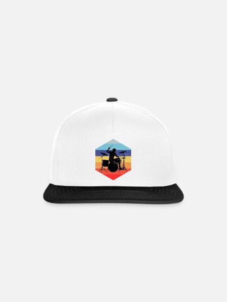 Geschenkidee für den Drummer mit Schlagzeugspielen - Snapback Cap - Weiß/Schwarz